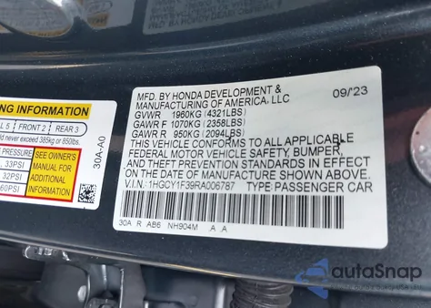 2024 Honda Accord Ex из США, поврежденный, VIN 1HGCY1F39RA006787